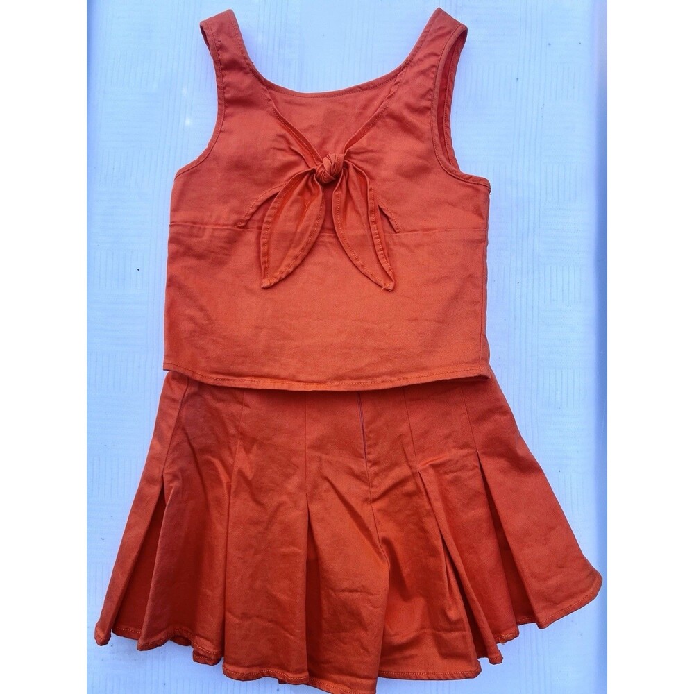 Habitual Kid Girls Orange Tie-Front Crop Top Skort Set 100% Cotton Size 12